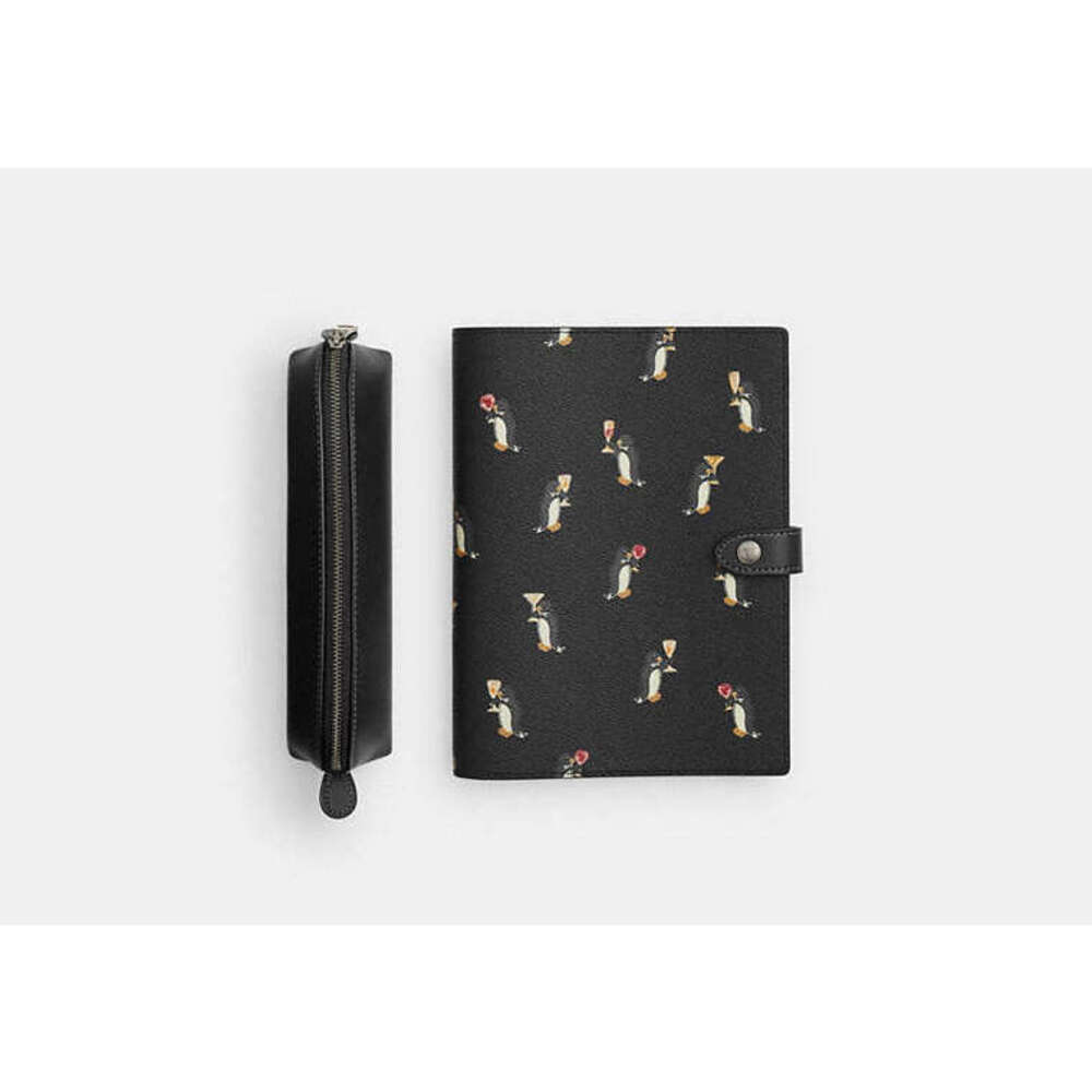 Coach Boxed Notebook And Pencil Case Set With Penguin Print